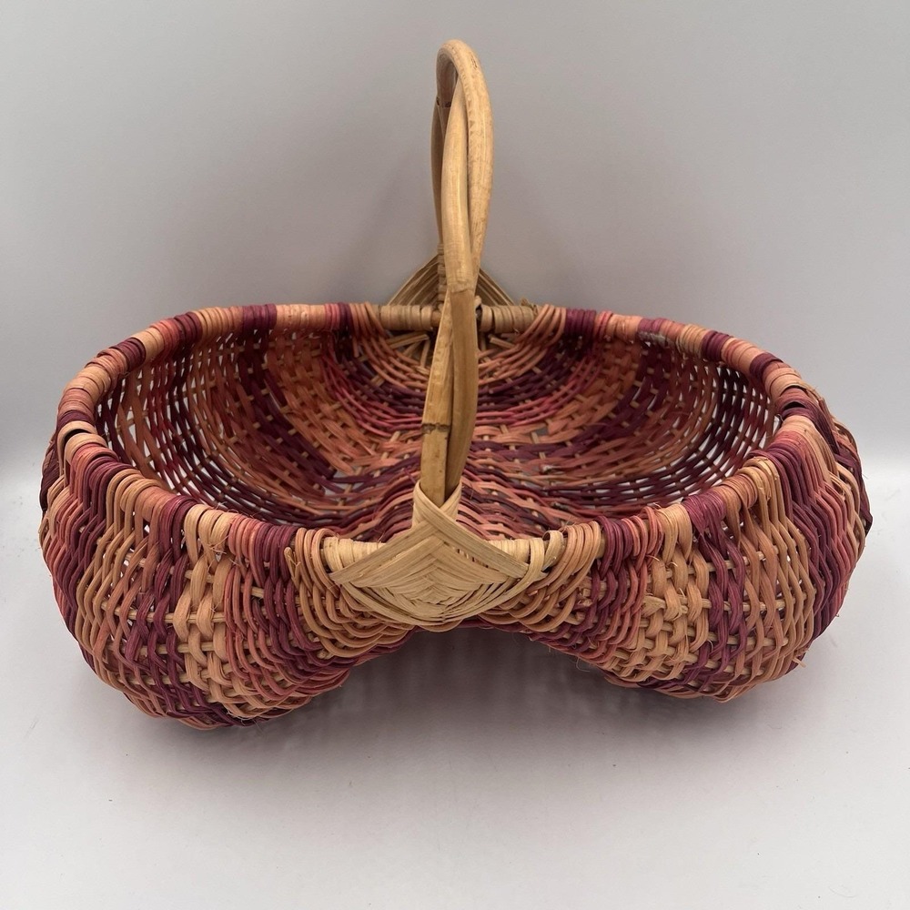 Vintage Egg Collecting Buttocks Basket HandWoven Pink Purple Unique Cottage Core
